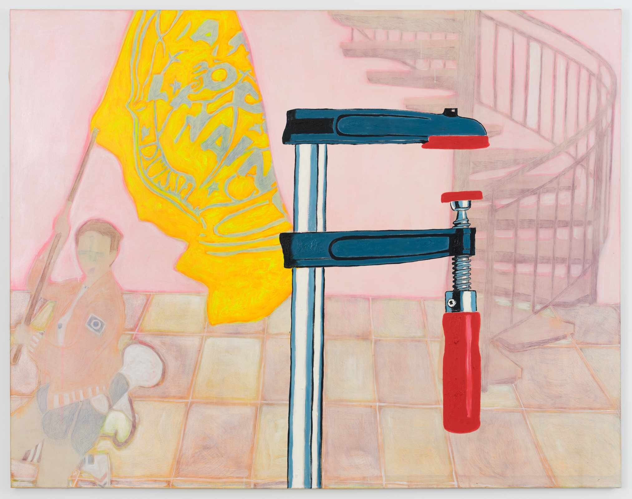 Christoph Matthes, <i>Behind the scarf sits the lump</i>, 2022. Mixed media on canvas, 70 7/8 x 90 1/2 in (180 x 230 cm)